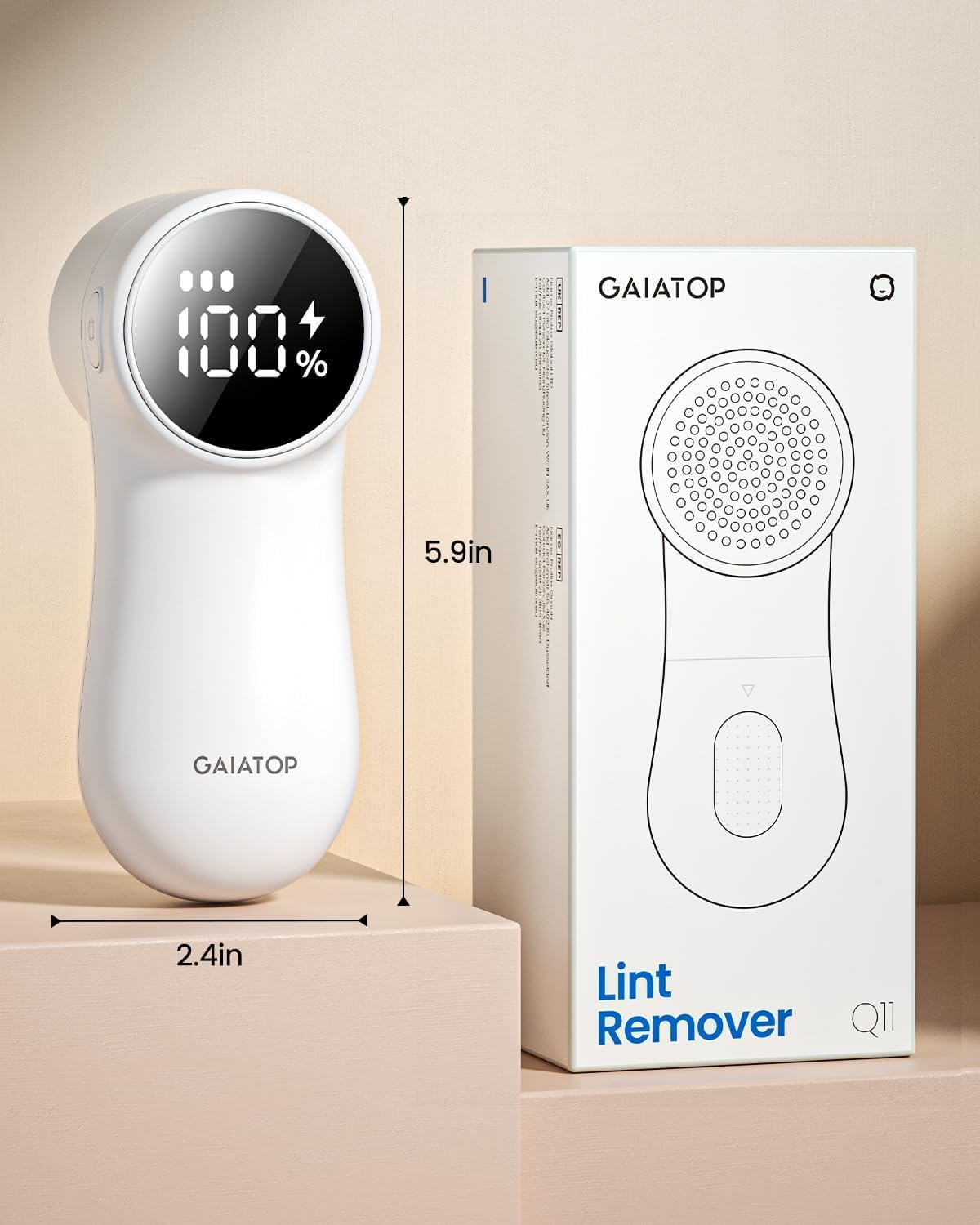 GAIATOP_Fabric_Shaver_Rechargeable_Lint_Remover_3_Speeds_Sweater_Defuzzer,_Cute_Digital_Screen_Large_Storage_6-Leaf_Blades,_Fuzz_Pills_Bobbles_Trimmer_for_Clothes_Furniture_Bedclothes_White_1_pcs