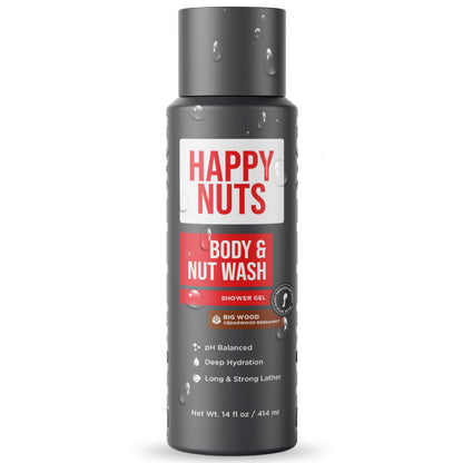 HAPPY NUTS Big Wood Body and Nut Wash - Moisturizing Men&amp;#39;s Shower Gel, Bodywash with Deep Cleanse for Sensitive Skin - Men&amp;#39;s Body Soap