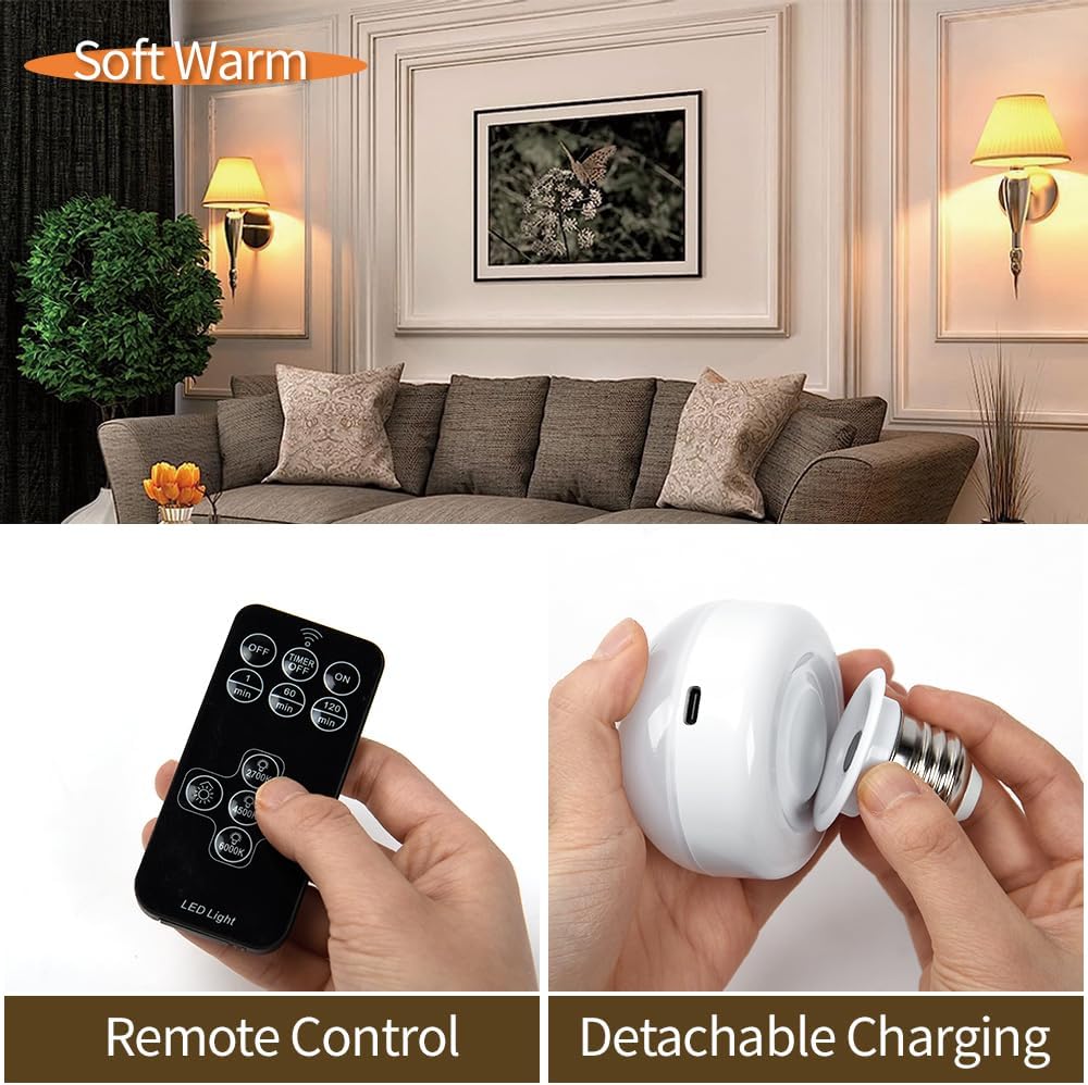 BLUEYE_Rechargeable_Battery_Operated_Light_Bulb,2Packs,300LM,40W_Equivalent,E26_Detachable_Charging(E12_available),4_Color_Temperature,Remote_Control_Puck_Emergency_Lamp,Timer,Dimmer,For_Non-Hardwired