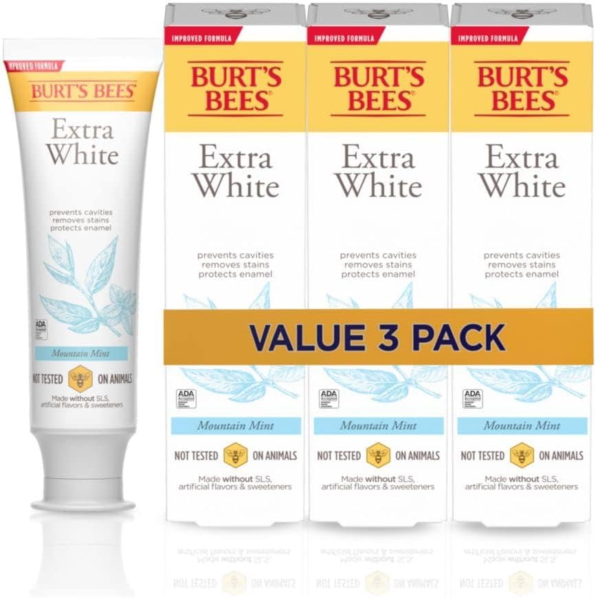 Burt's_Bees_Extra_White_Toothpaste,_Fluoride_Toothpaste,_Natural_Flavor,_Mountain_Mint,_4.7_oz,_Pack_of_3