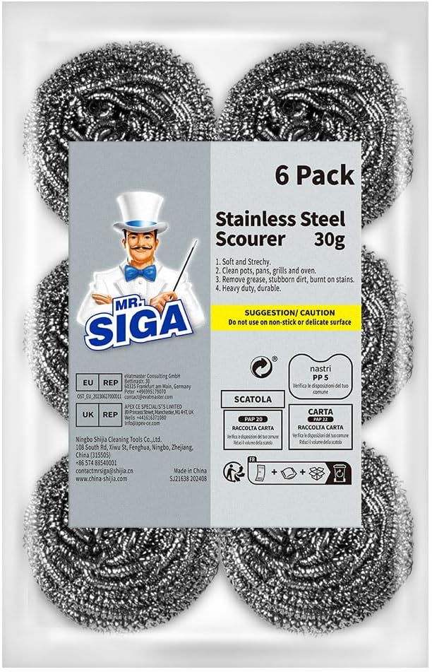MR.SIGA_Stainless_Steel_Scourer,_Pack_of_6,_30g