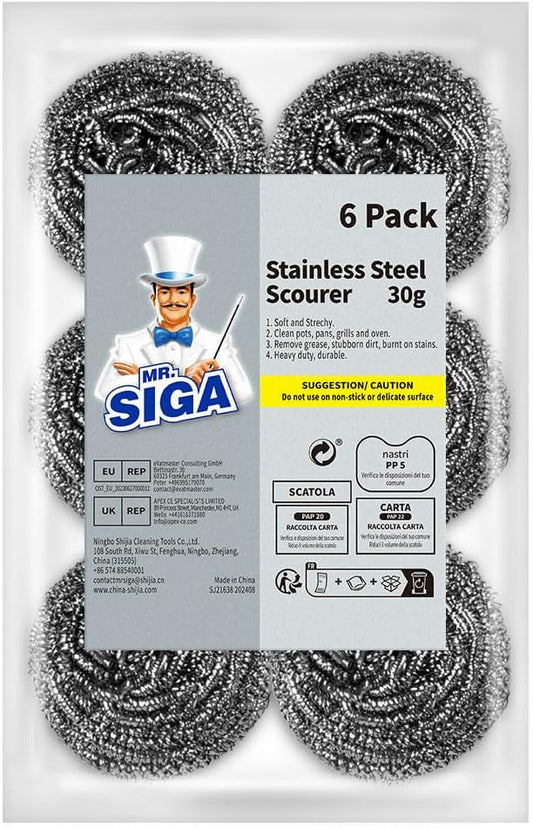 MR.SIGA_Stainless_Steel_Scourer,_Pack_of_6,_30g