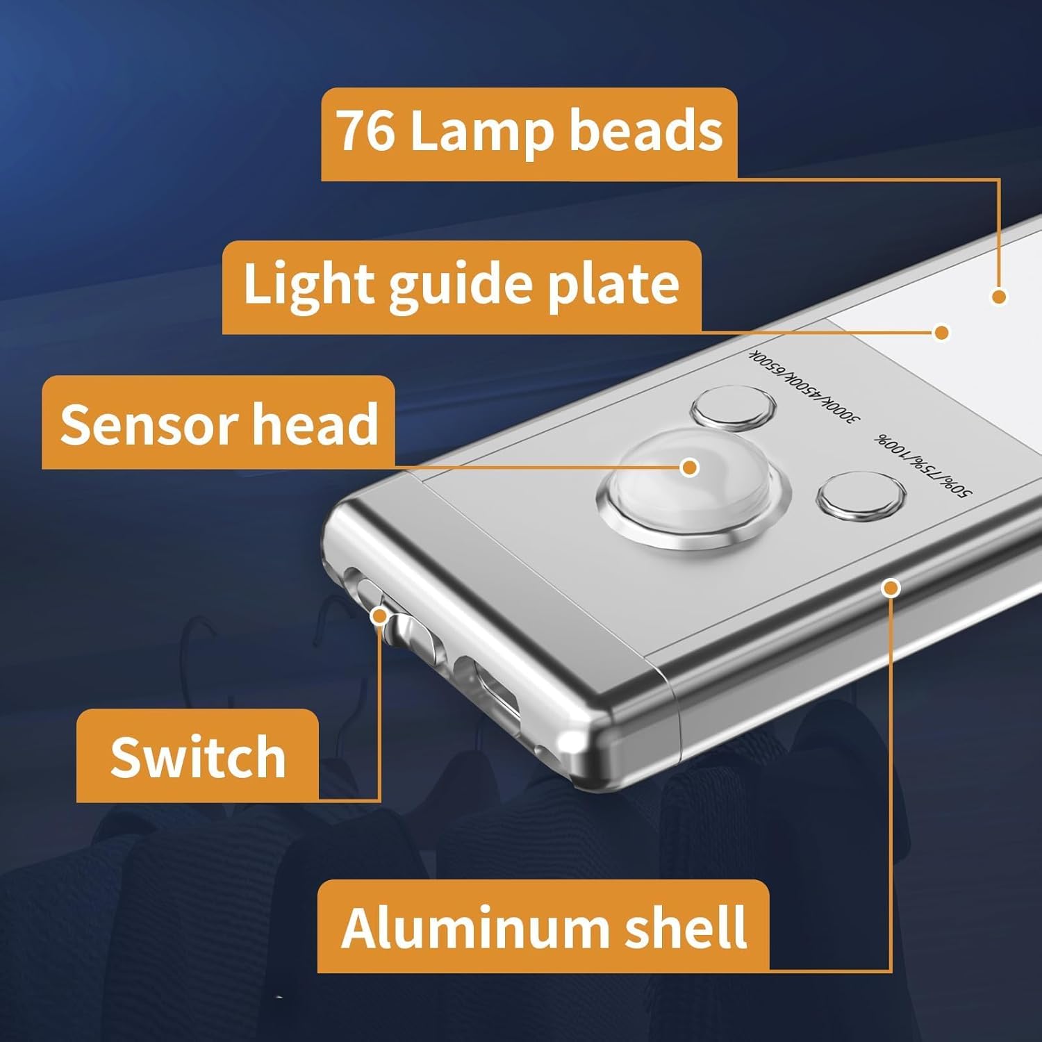 Under_Cabinet_Lights,76_LED_Operated_Motion_Sensor_Light_Indoor,1500mAh_USB_Rechargeable_Closet_Lights,_2/4_Pack_Magnetic_Dimmable_Closet_Lights，Wireless_Under_Counter_Lights_for_Kitchen,_Stairs