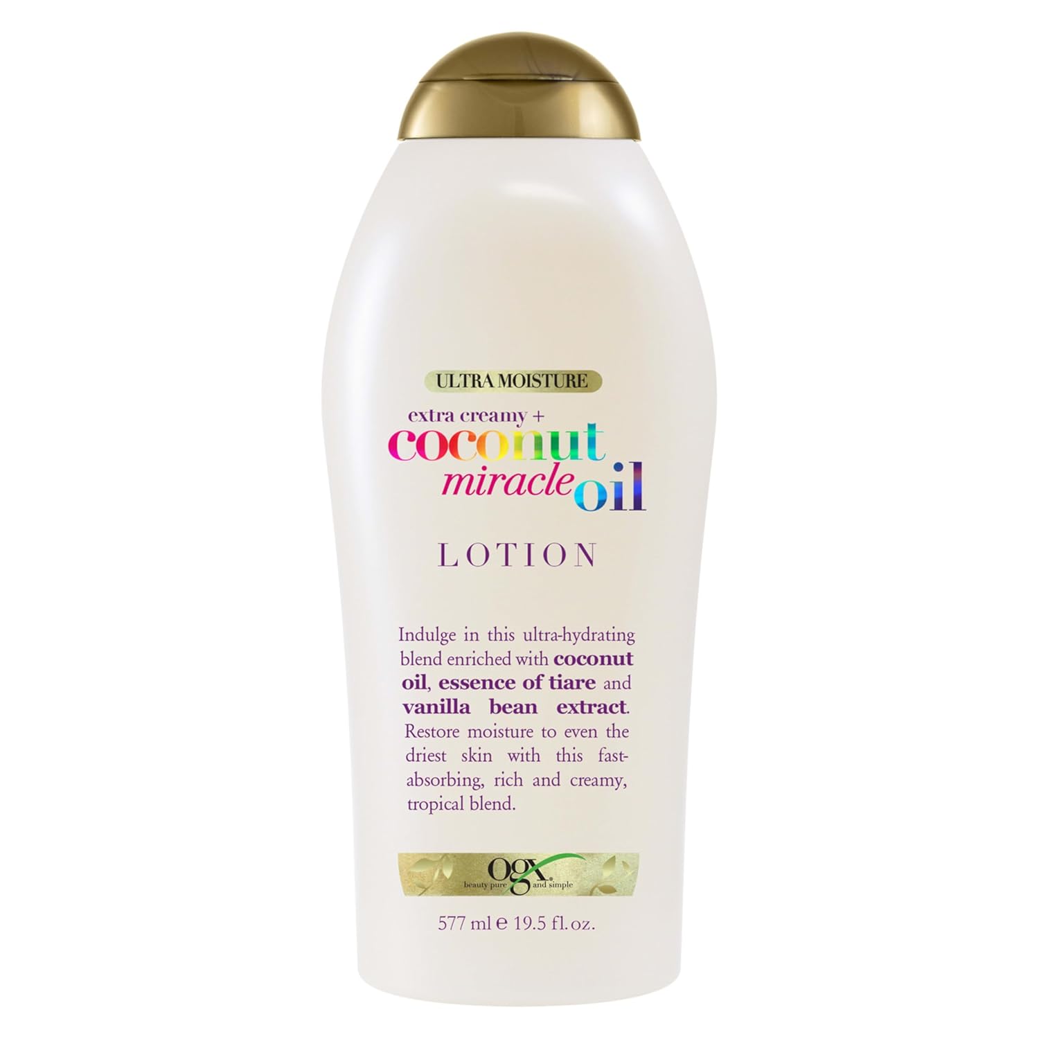 OGX_Extra_Creamy_+_Coconut_Miracle_Oil_Ultra_Moisture_Body_Lotion_with_Vanilla_Bean,_Fast-Absorbing_Body_Lotion_for_All_Skin_Types,_Paraben-Free_and_Sulfated-Surfactants_Free,_19.5_Ounce
