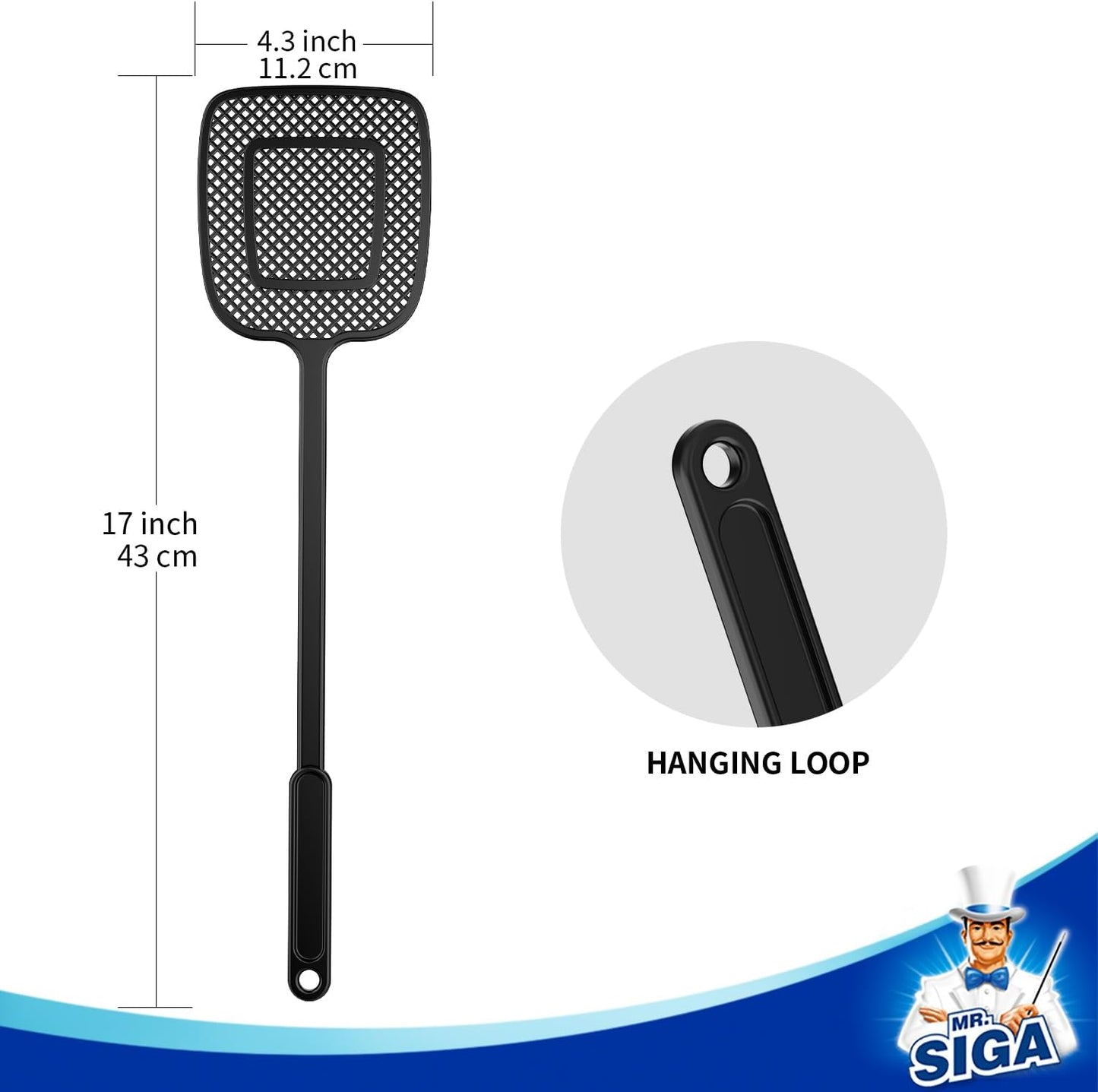 MR.SIGA_Heavy_Duty_Long_Handle_Fly_Swatter,_Black,_6_Pack