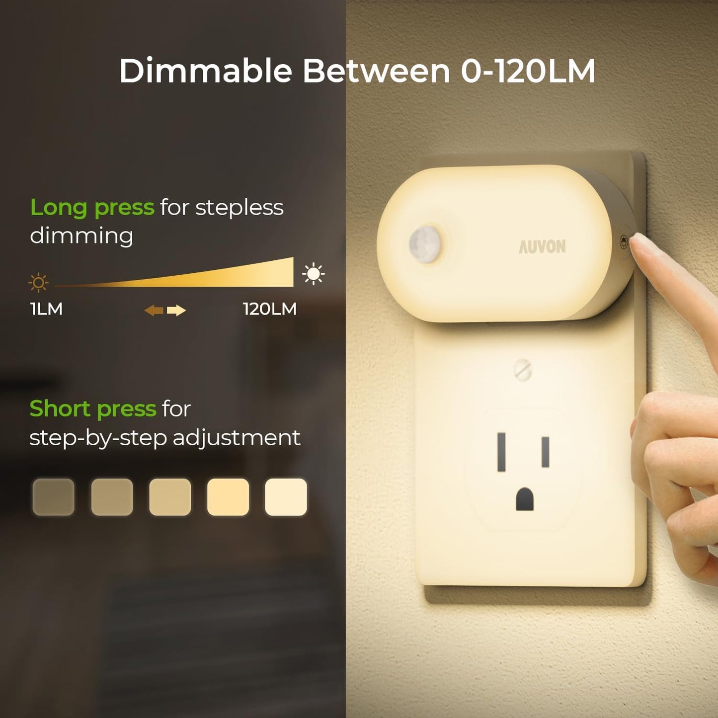 AUVON_Night_Light_Plug_in_with_Motion_Sensor_(120_Lumens),_Dimmable_Smart_LED_Night_Lights,_1-120lm_Brightness,_for_Bathroom,_Hallway,_Garage,_Toilet_(4_Pack)