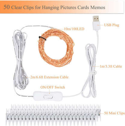 Decute_100_LED_50_Photo_Clips_String_Lights_Holder_33FT_Starry_Fairy_Lights_for_Hanging_Pictures_Cards_Memos_USB_Powered_with_Switch_Perfect_for_Bedroom_Wedding_Dorm_Christmas_Decor_(Warm_White)