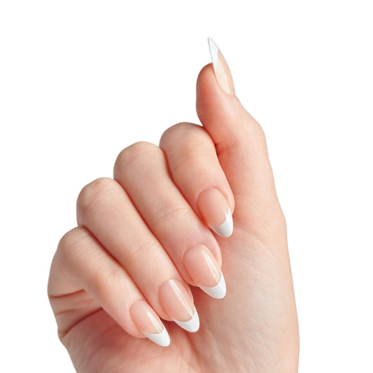 KISS_Classy,_Press_On_Nails,_Nail_glue_included,_'Dashing',_White,_Medium_Size,_Almond_Shape,_Includes_28_Nails,_2g_glue,_1_Manicure_Stick,_1_Mini_File