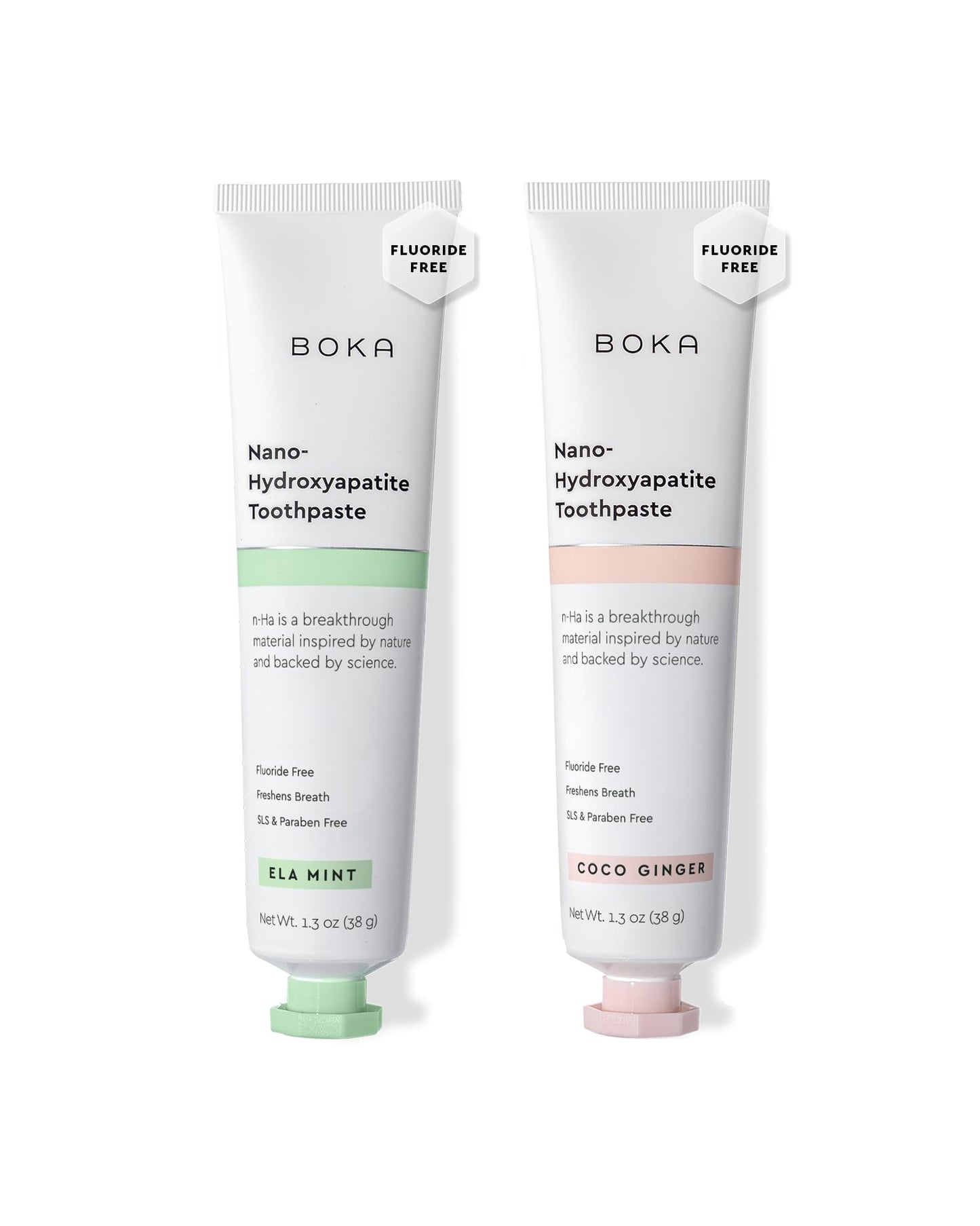 Boka Fluoride Free Toothpaste, Nano Hydroxyapatite Toothpaste, Appropriate for Sensitive Teeth - for Adult Oral Care - Ela Mint, Coco Ginger Flavor, 1.3 Fl Oz 2Pk US Manufactured