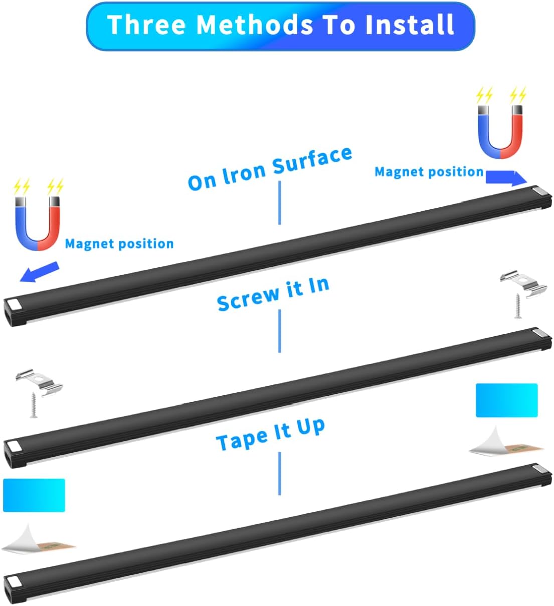 Black/White_Plug_in_Under_Cabinet_Light_bar_with_Motion_Sensor,_Dimmable,_Remote_Control,Color_and_Brightness_Adjustable,_Magnet_LED_Strip_Lights_for_Kitchen,_Workbench,_and_Closet_3_Pack