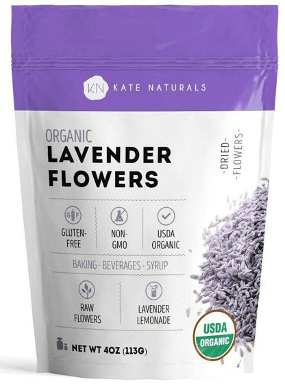 Kate_Naturals_Dried_Lavender_Flowers_for_Tea,_Syrup,_Lemonade,_Soap_Making._Edible_Culinary_Grade_Buds_(4oz,_Organic,_Food_Grade)