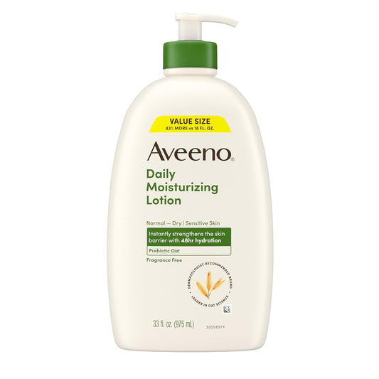 Aveeno_Daily_Moisturizing_Body_Lotion,_Fragrance-Free_Light_&_Creamy_Lotion_for_Dry,_Sensitive_Skin_With_Prebiotic_Oat_Nourishes_&_Strengthens_Skin's_Moisture_Barrier,_Value_Size,_33_fl_oz