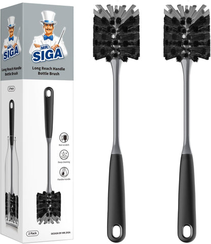 MR.SIGA_Long_Handle_Bottle_Brush,_Flexible_Scrub_Brush_for_Water_Bottles,_Glasswares,_Mugs,_Black,_2_Pack