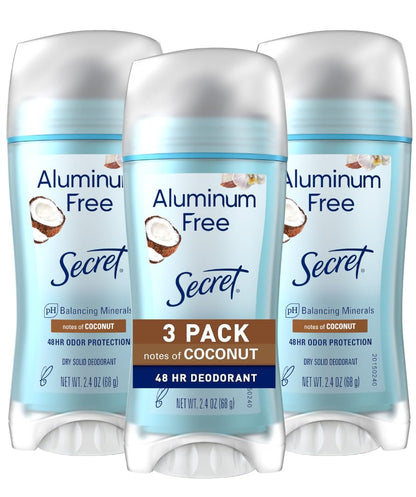 Secret_Aluminum_Free_Deodorant_for_Women,_48hr_Odor_Protection,_Naturally_Derived_Ingredients,_Free_of_Parabens_Dyes_Talc_&_Baking_Soda,_PH_Balanced,_Dry_Solid,_Coconut_Scent,_2.4_oz_(Pack_Of_3)