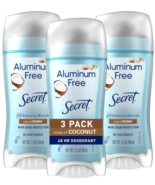 Secret_Aluminum_Free_Deodorant_for_Women,_48hr_Odor_Protection,_Naturally_Derived_Ingredients,_Free_of_Parabens_Dyes_Talc_&_Baking_Soda,_PH_Balanced,_Dry_Solid,_Coconut_Scent,_2.4_oz_(Pack_Of_3)