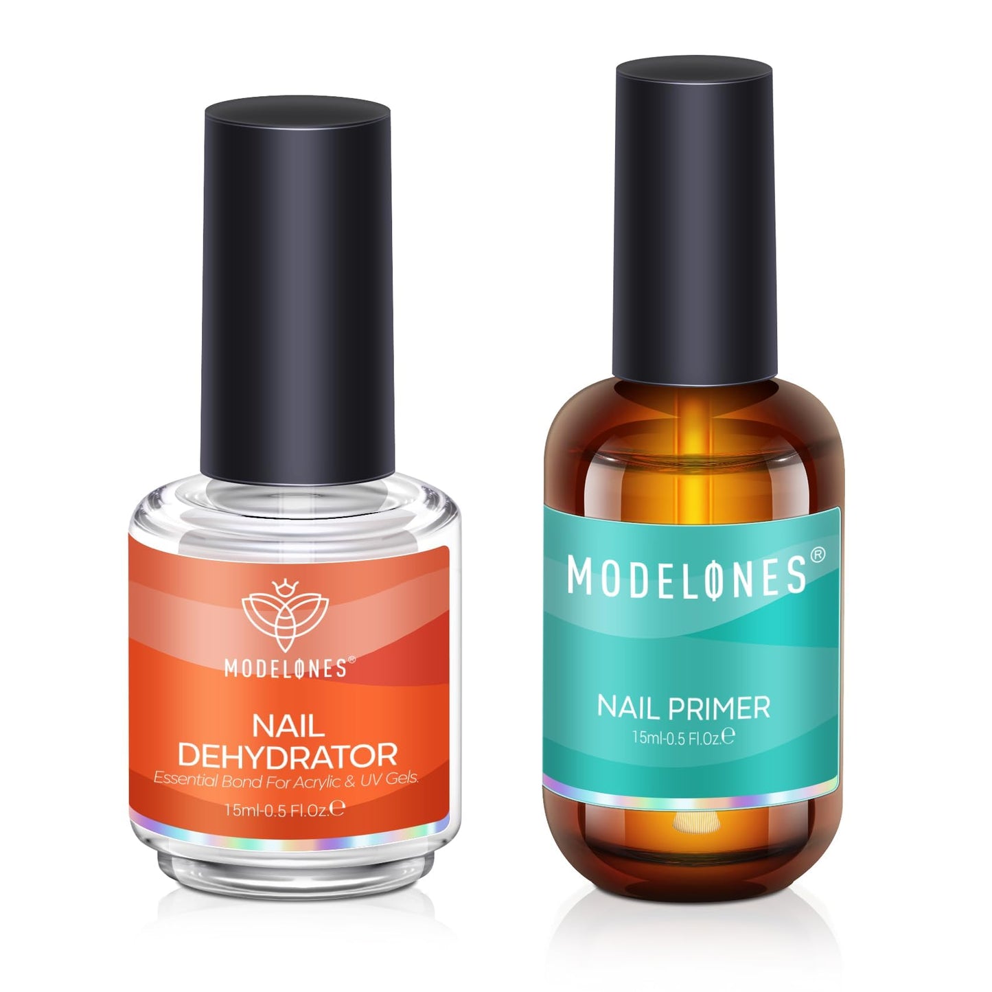 modelones 15 ml Nail Dehydrator and Primer, Acid Free Base Coat Natural Prep Dehydrate &amp;amp; Bond Primer Kit, Hema-Free Acrylic Nail Supplies