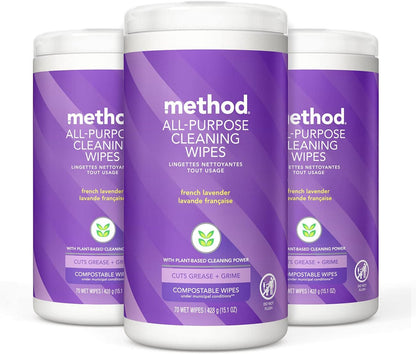 Method_All-Purpose_Cleaning_Wipes,_French_Lavender,_Multi-Surface,_Compostable,_70_Count,_(Pack_of_3)