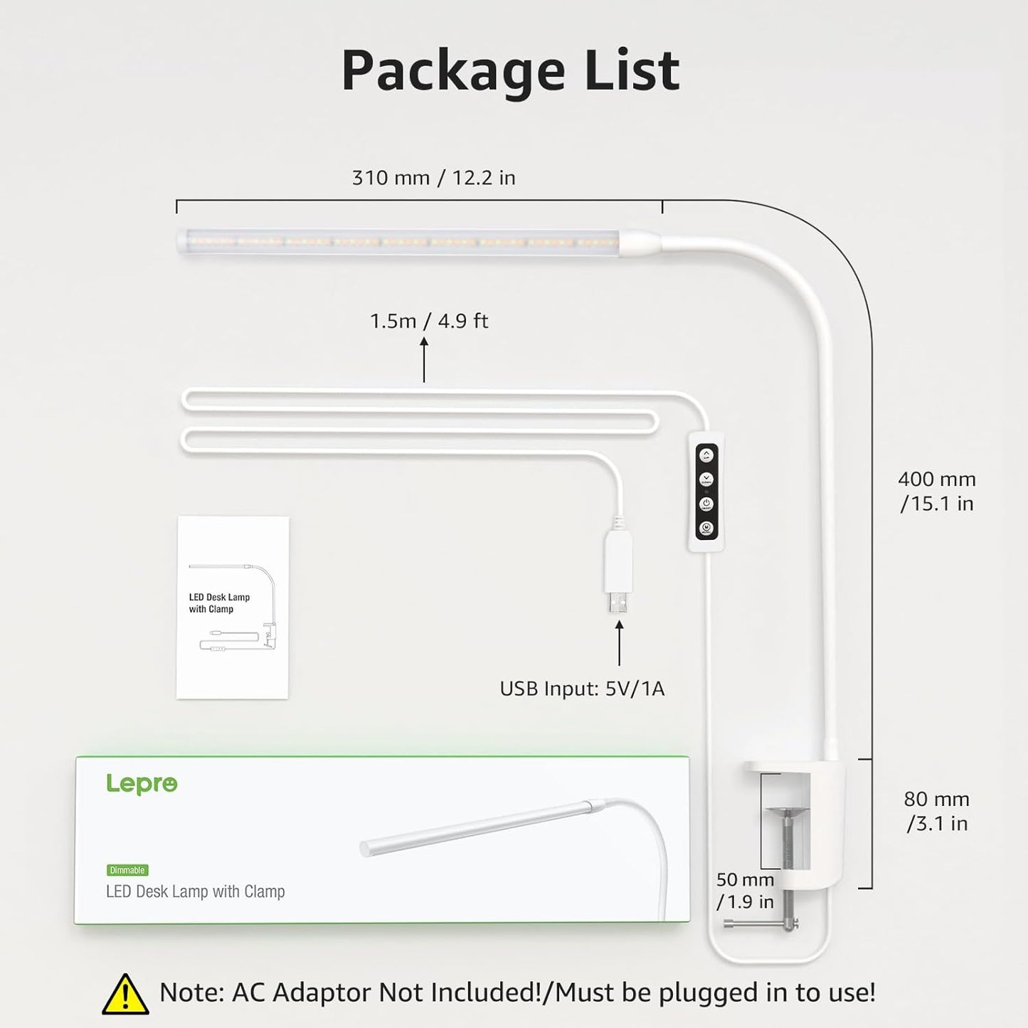 Lepro_Small_Desk_Lamp_with_Clamp,_LED_Reading_Lamps_with_450LM,_3_Color_Modes_10_Brightness,_Dimmable_USB_Clip_on_Desk_Light_with_Gooseneck_Swing_Arm_for_Nail,_Home_Office_and_Dorm_(White)