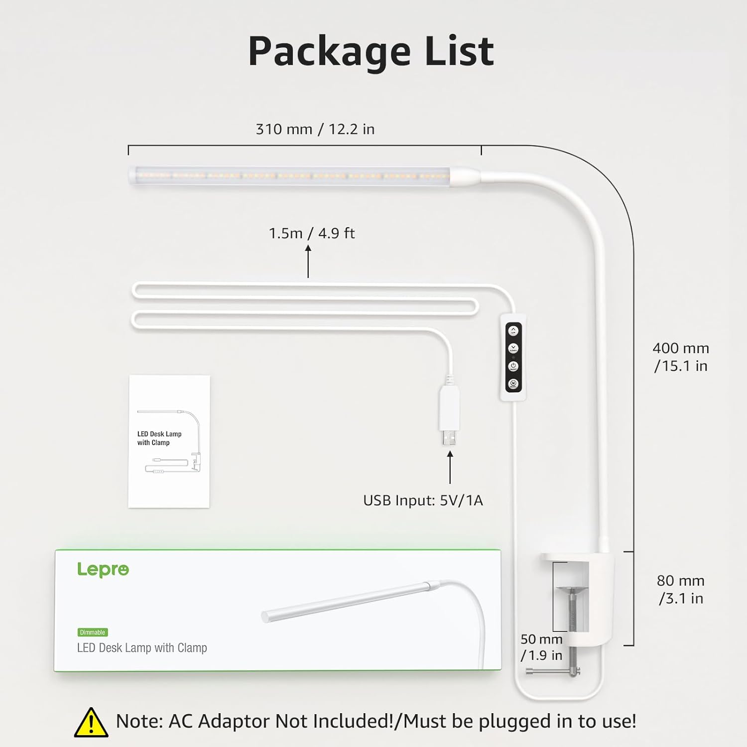 Lepro_Small_Desk_Lamp_with_Clamp,_LED_Reading_Lamps_with_450LM,_3_Color_Modes_10_Brightness,_Dimmable_USB_Clip_on_Desk_Light_with_Gooseneck_Swing_Arm_for_Nail,_Home_Office_and_Dorm_(White)