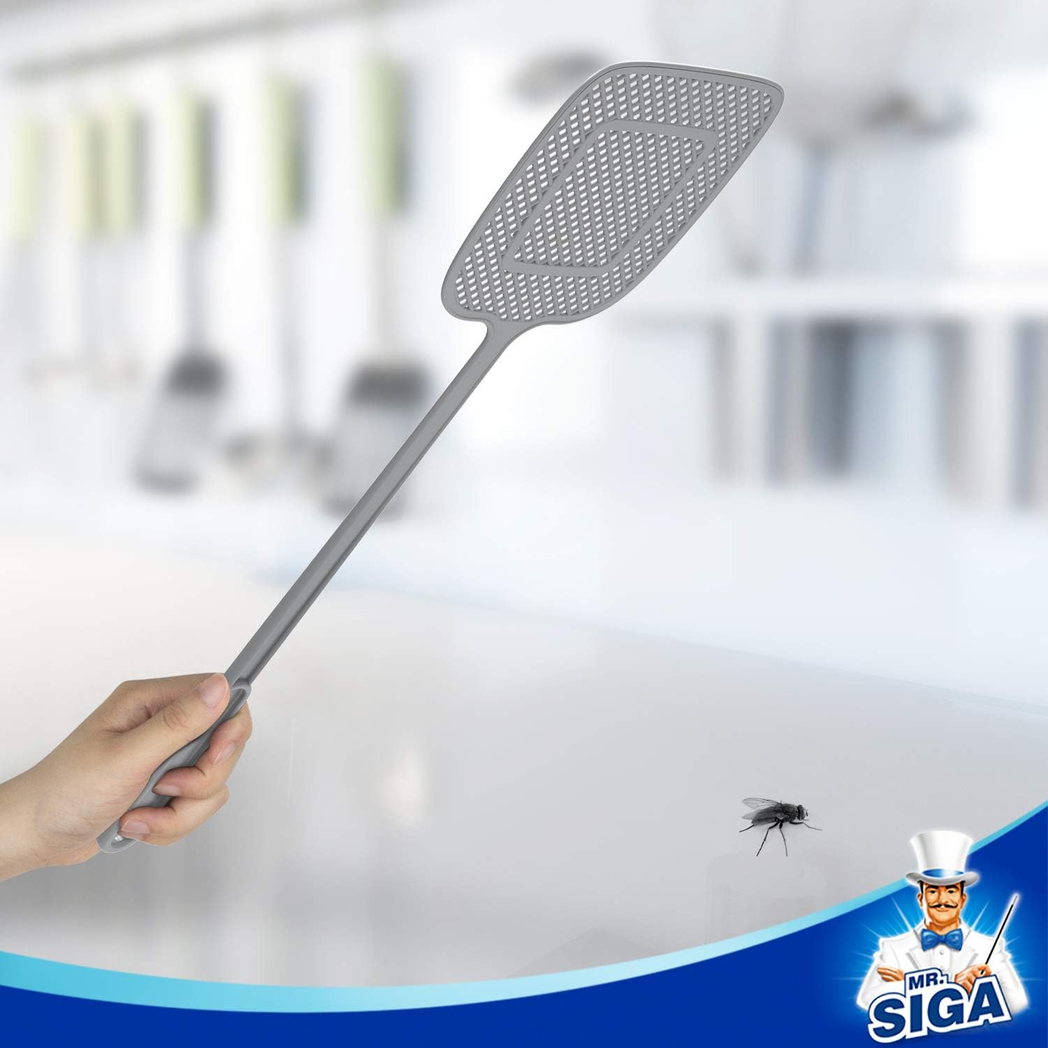 MR.SIGA_Heavy_Duty_Long_Handle_Fly_Swatter,_Gray,_6_Pack