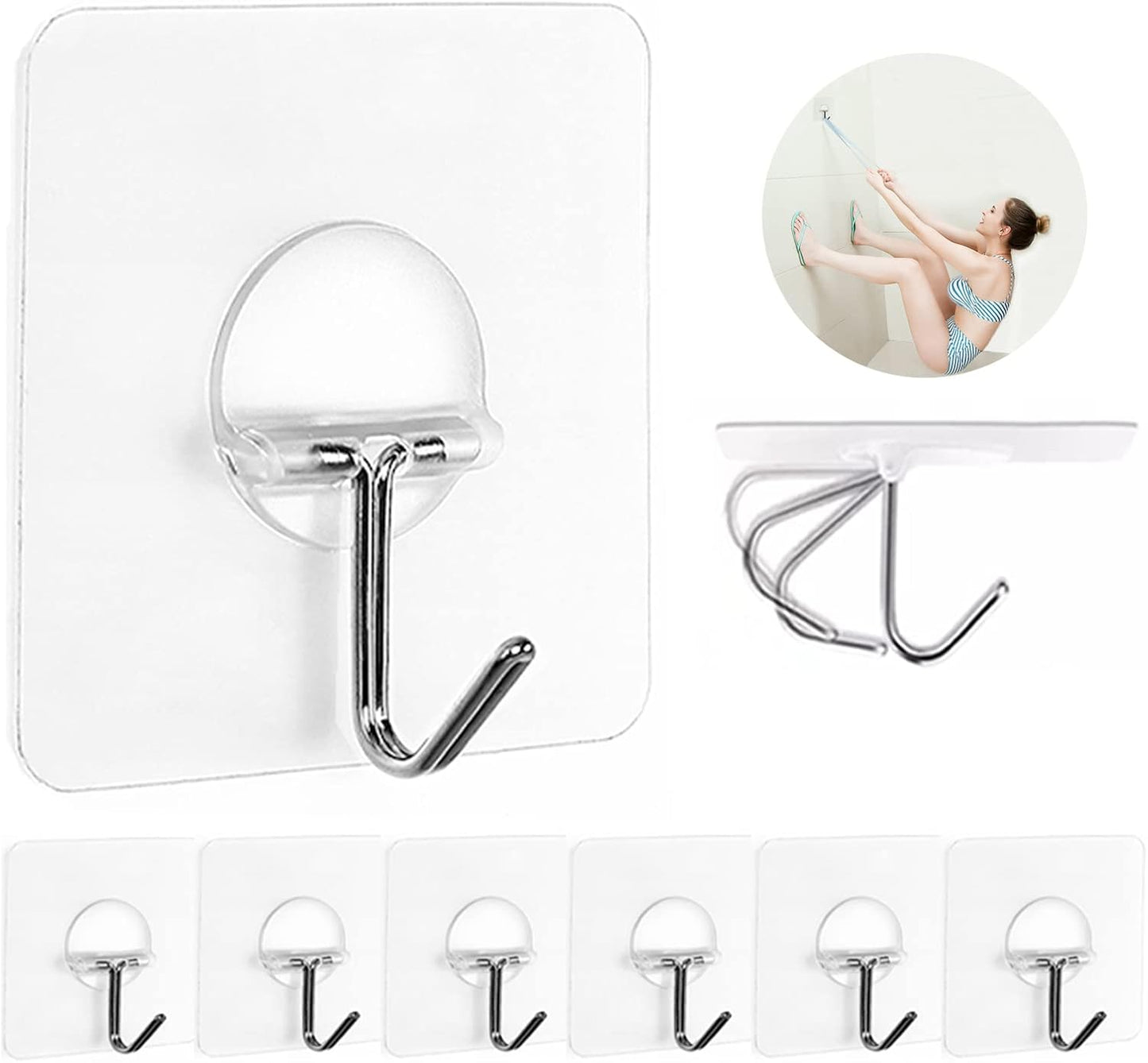JINSHUNFA_Adhesive_Wall_Hooks_for_Hanging_Heavy_Duty_Towel_Coat_Hooks_Waterproof_Transparent_Hook_for_Bathroom_Shower_Kitchen_Keys_Door_Outdoor_Home_Improvement_Utility_Hook_8_Pack