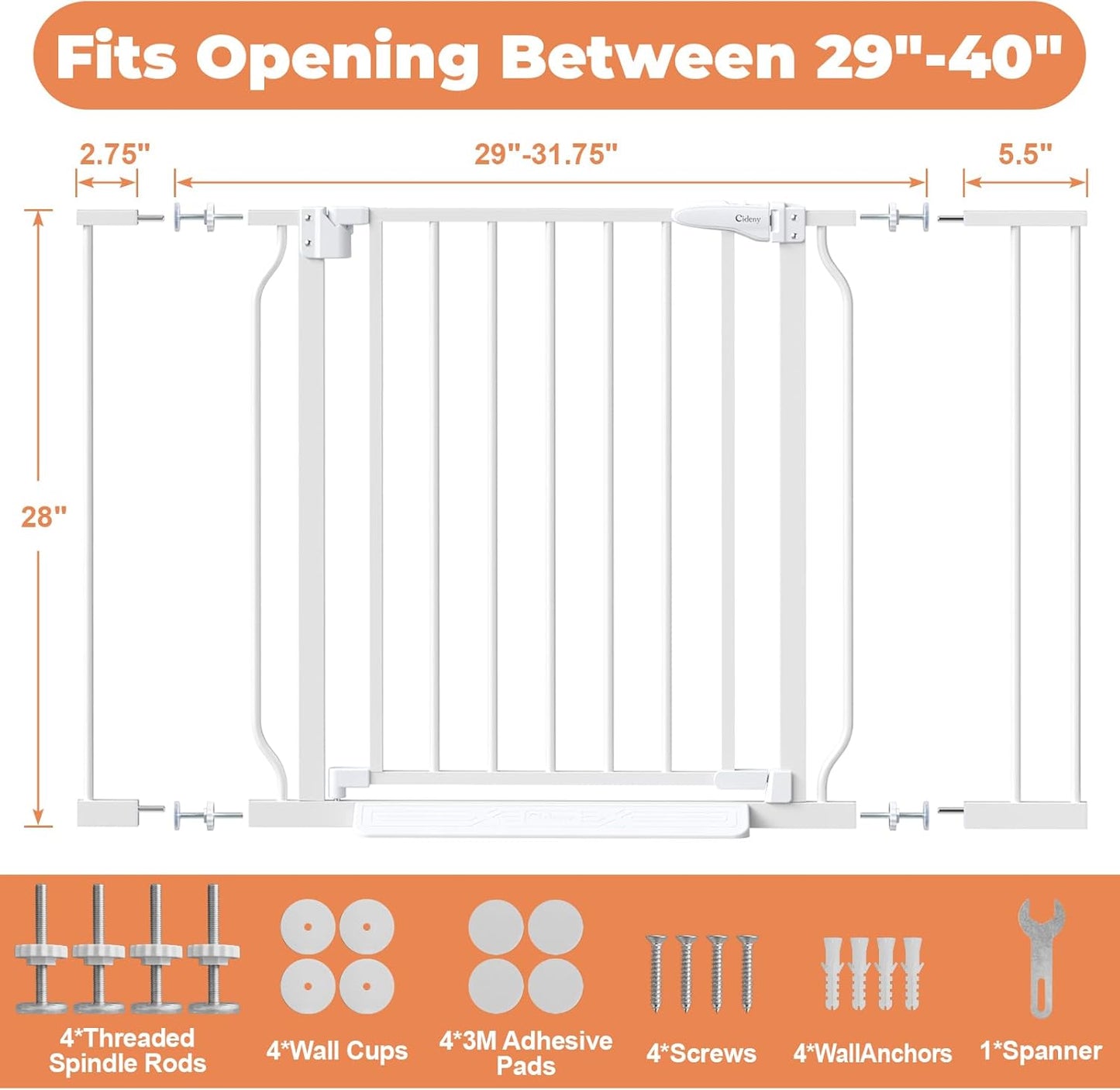 Baby_Gate_No_Drilling,_29"-40"_Auto_Close_Dog_Gate_Indoor_for_Doorways_&_Stairs,_Pressure_Mounted_Adjustable_Pet_Gate,_Easy_Walk_Through_Child_Gate_for_Children_&_Pets_Stroller_Friendly,_White