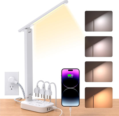 One_Beat_LED_Small_Desk_Lamp_Power_Strip_5ft_Extension_Cord,_3_Outlets,_4_USB_Ports(2_USB_C),_4_Modes,_5_Level_Touch-_Home,_Office,_Bedroom,_Bedside,_Study_Reading_Light,_Dorm_Room_Essentials,_White