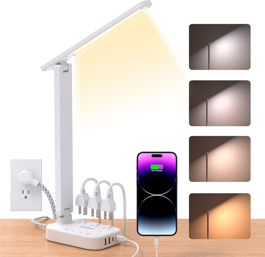 One_Beat_LED_Small_Desk_Lamp_Power_Strip_5ft_Extension_Cord,_3_Outlets,_4_USB_Ports(2_USB_C),_4_Modes,_5_Level_Touch-_Home,_Office,_Bedroom,_Bedside,_Study_Reading_Light,_Dorm_Room_Essentials,_White