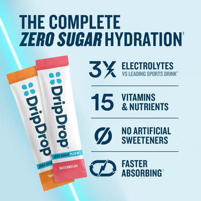DripDrop_Zero_Sugar_Plus_-_Sugar_Free_Hydration_Packets-_Single_Serve_Electrolytes_Powder_Drink_Mix_-_Raspberry_Lemonade,_Watermelon,_Tangerine,_Tropical_Punch_-_Non-GMO,_Vegan-_16_Sticks