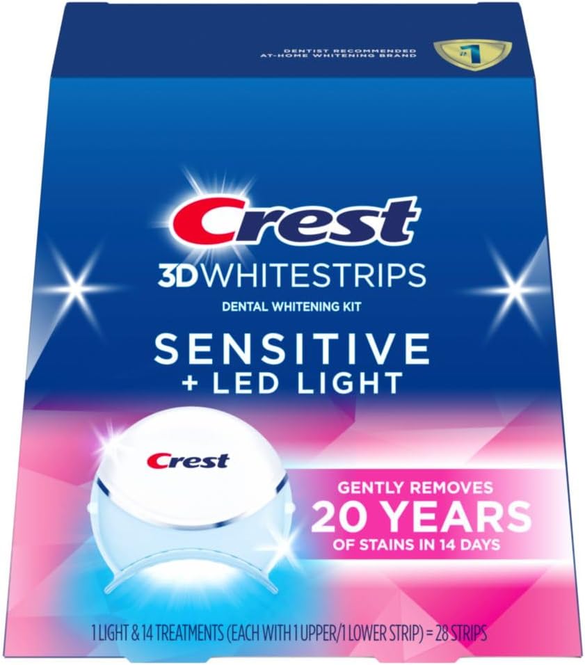 Crest_3D_Whitestrips_Sensitive_&_Gentle_+_LED_Light_–_Teeth_Whitening_Kit,_1_Light_+_14_Treatments,_Each_with_1_Upper/1Lower,_28_Strips_–_Crest_3DWhite_Teeth_Whitening_Strips