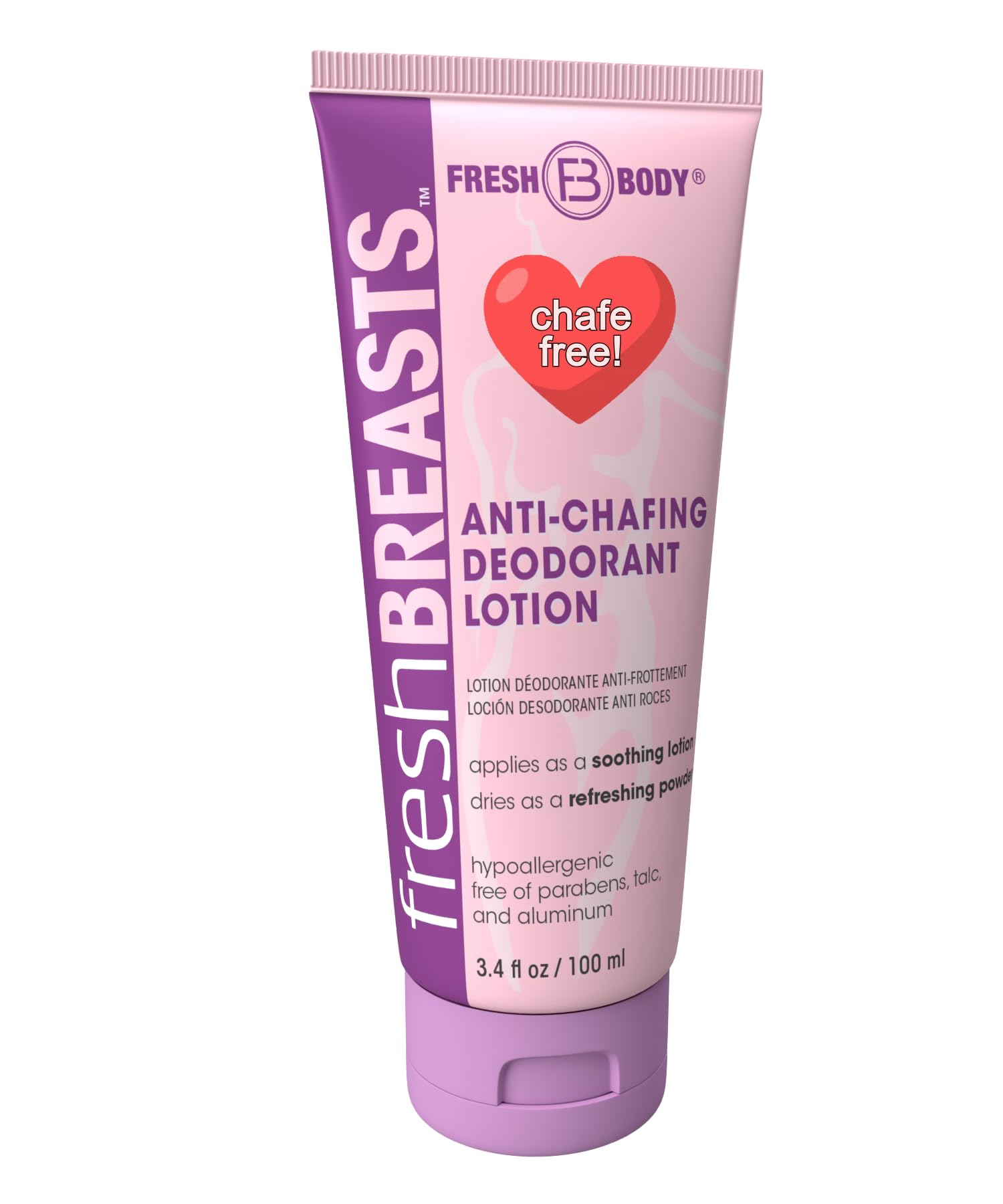 Fresh BREASTS Anti Chafe Cream Lotion to Powder, 3.4oz - Chafing Deodorant for Women, Inner Thighs &amp;amp; Areas that Sweat, No Talc, Aluminum or Added Fragrance