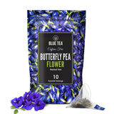BLUE TEA - Butterfly Pea Flower 10 Count Pyramid Plant Based Bag | PRIME SAVING DAY ANTIOXIDANT RICH Detox Herbal Caffeine Free Non-Bitter Zipper Pack