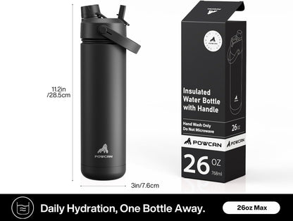 POWCAN_26_oz_Insulated_Water_Bottle_with_2-in-1_Straw_and_Spout_Lid,_Keep_Cold_24H,_Leak-Proof,_Fits_in_Car_Cup_Holder,_Stainless_Steel_Water_Bottle_for_Sports,_Travel,_and_School_(Dark_Knight)
