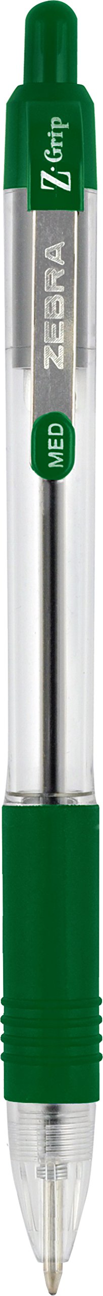 Zebra Pen, Z-Grip Retractable Ballpoint Pen, Medium, 1.0 mm, Clear Barrel, Green Ink, 12-Count (22240)