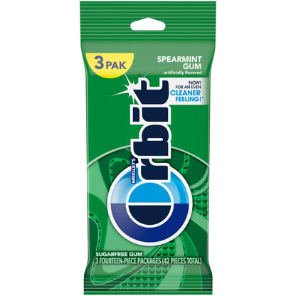 ORBIT Spearmint Sugar Free Chewing Gum Travel Essentials, 3 Ct Pack