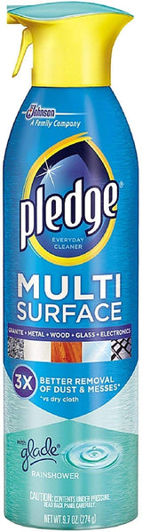 Pledge pH-Balanced Multisurface Spray, Gently Clean 101 Surfaces, Remove Dust and Messes, No Residue - Rainshower Scent
