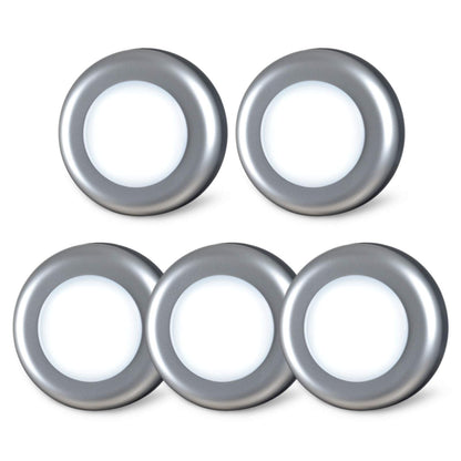 STAR-SPANGLED 5 Pack 2.8” Push Tap Lights, Stick on Touch Puck Lights AAA Battery Operated, LED Sticky Button Lights for Classroom, Kitchen, Under Cabinet, Closet (Sliver, Cool White)