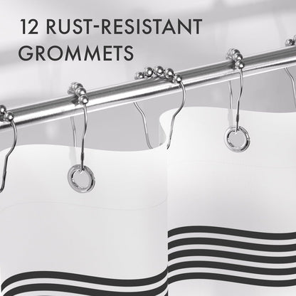 AmazerBath_Shower_Curtain,_Washable_Cloth_Black_Shower_Curtain_Sets_with_12_Shower_Curtain_Hooks,_Fabric_Rustic_Black_and_White_Striped_Curtain,_Farmhouse_Bathroom_Curtains,_72x72_Inches