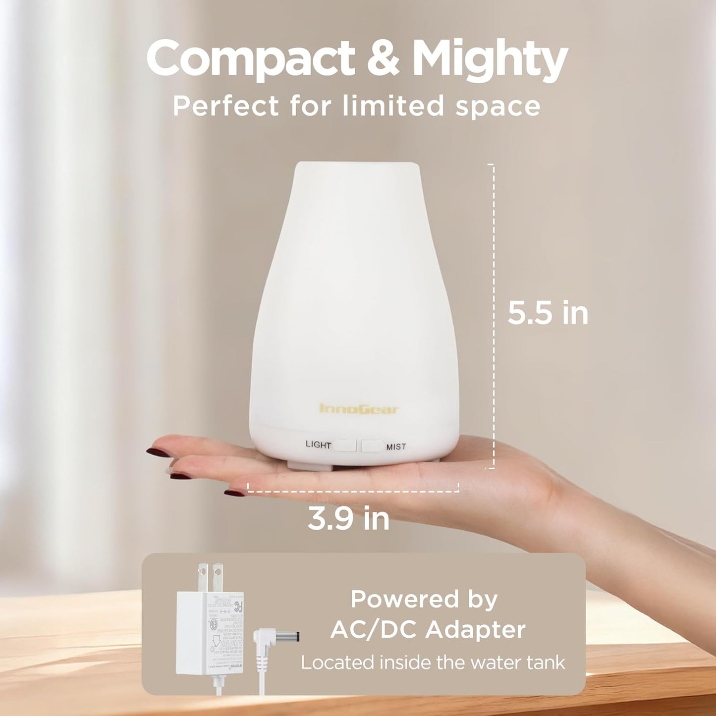 InnoGear_Essential_Oil_Diffuser_Ultrasonic_Diffusers_for_Home,_Basic_White_|_Cool_Mist_Humidifier,_Aromatherapy,_Large_Room,_Run_up_to_8hrs,_Waterless_Auto_Off,_7_Lights,_Living_Room,_Quiet_Operation