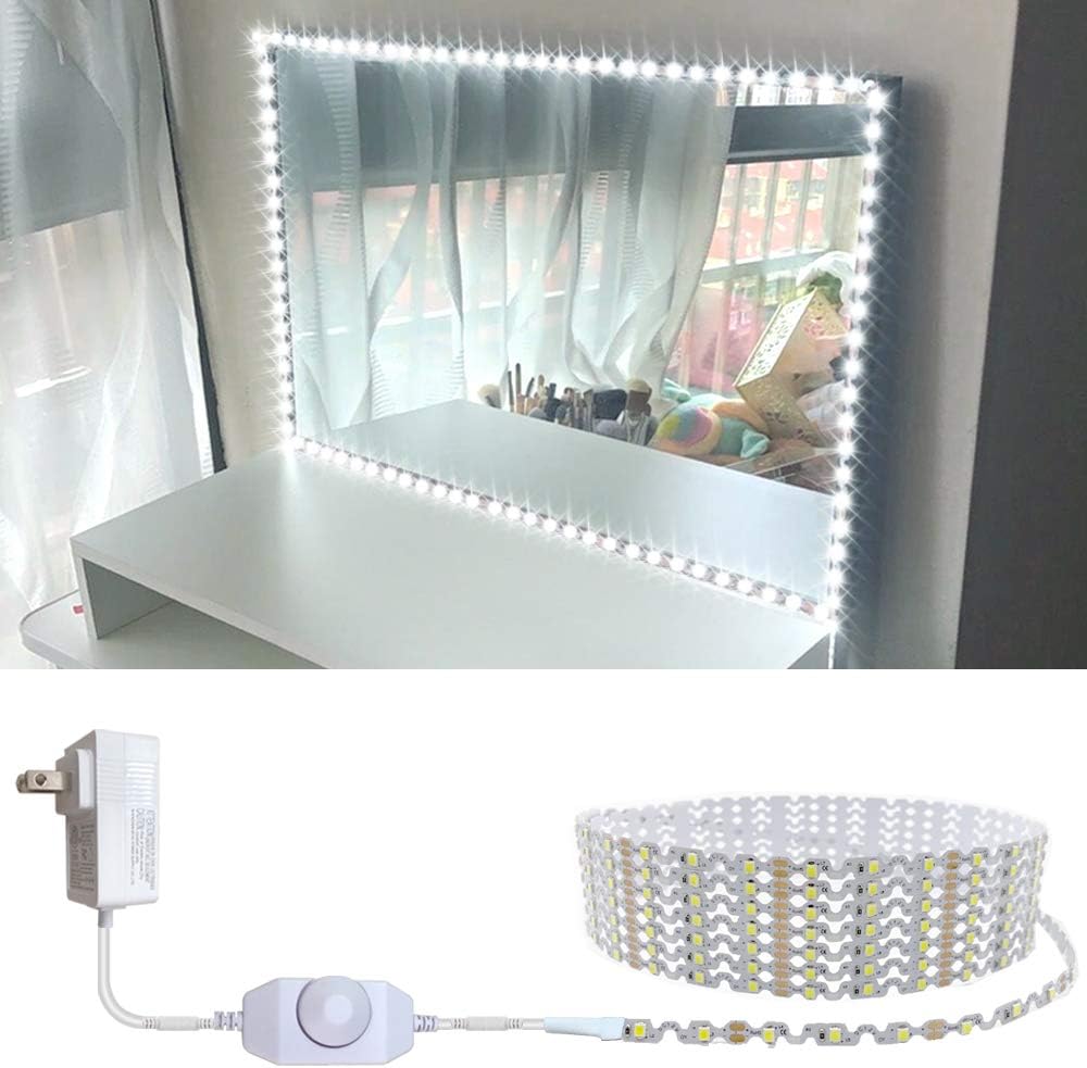 13ft/4M_Led_Vanity_Mirror_Lights_Kit_Bendable_NO_Need_to_Cut_Vanity_Make-up_Mirror_Cloakroom_Adjustable_Flexible_Strip_Light_Table_Set_with_Dimmer_and_Power_Supply_Mirror_Not_Included