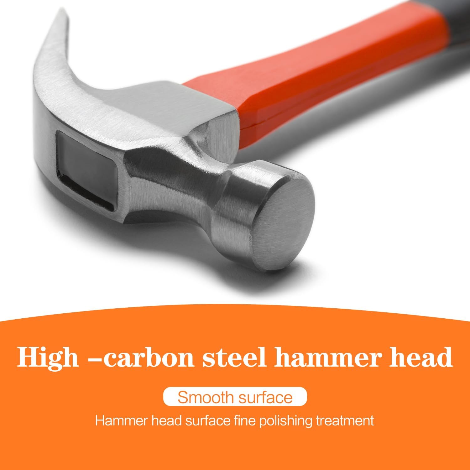 8/16/24oz_Straight_Rip_Fiberglass_General_Purpose_Claw_Hammer,_with_Smooth_Face_&_Non-slip_Grip