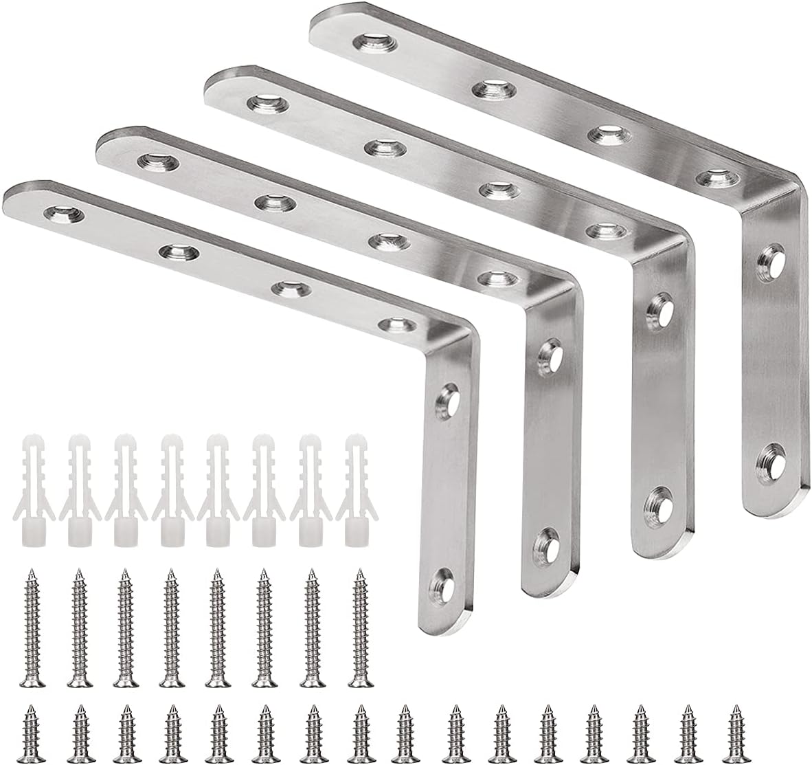 YUMORE_L_Bracket,_5"_x_3"_Max_Load:_35lb/15KG_Heavy_Duty_Stainless_Steel_Solid_Shelf_Support_Corner_Brace_Joint_Right_Angle_Bracket,_Pack_of_4