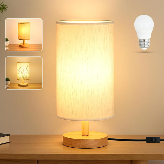 Desk_Lamp_LED_Bulb_Included,_Small_Bedside_Table_Lamp_Plug-in_-_Classic_Wood_Base_with_Flaxen_Fabric_Shade,_Lamps_for_Night_Stands,_Simple_Nightstand_Light_for_Bedroom,_Office,_Desk