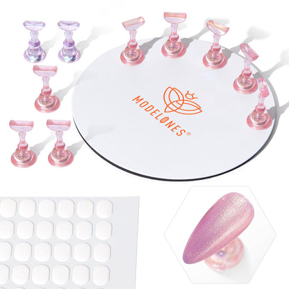 Modelones_Nail_Stand_Set,_Magnetic_Nail_Stands_for_Press_ons_False_Nail_Tips_Practice_Acrylic_Holder_with_200pcs_Sticky_Tabs_Strong_Metal_Base_Painting_Display_DIY_&_Salon_Use_Beginner_Supplies