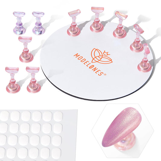 Modelones_Nail_Stand_Set,_Magnetic_Nail_Stands_for_Press_ons_False_Nail_Tips_Practice_Acrylic_Holder_with_200pcs_Sticky_Tabs_Strong_Metal_Base_Painting_Display_DIY_&_Salon_Use_Beginner_Supplies