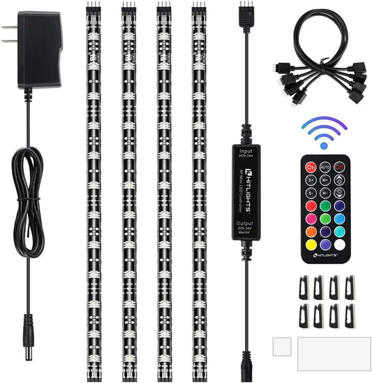 HitLights_LED_Strip_Lights,_4_Pre-Cut_Waterproof_RGB_Small_LED_Light_Strip_Kit_Dimmable_Color_Changing_SMD_5050_LED_Tape_Light_with_RF_Remote,_UL-Listed_Power_Supply_and_Connectors_for_TV_Bedroom_Home