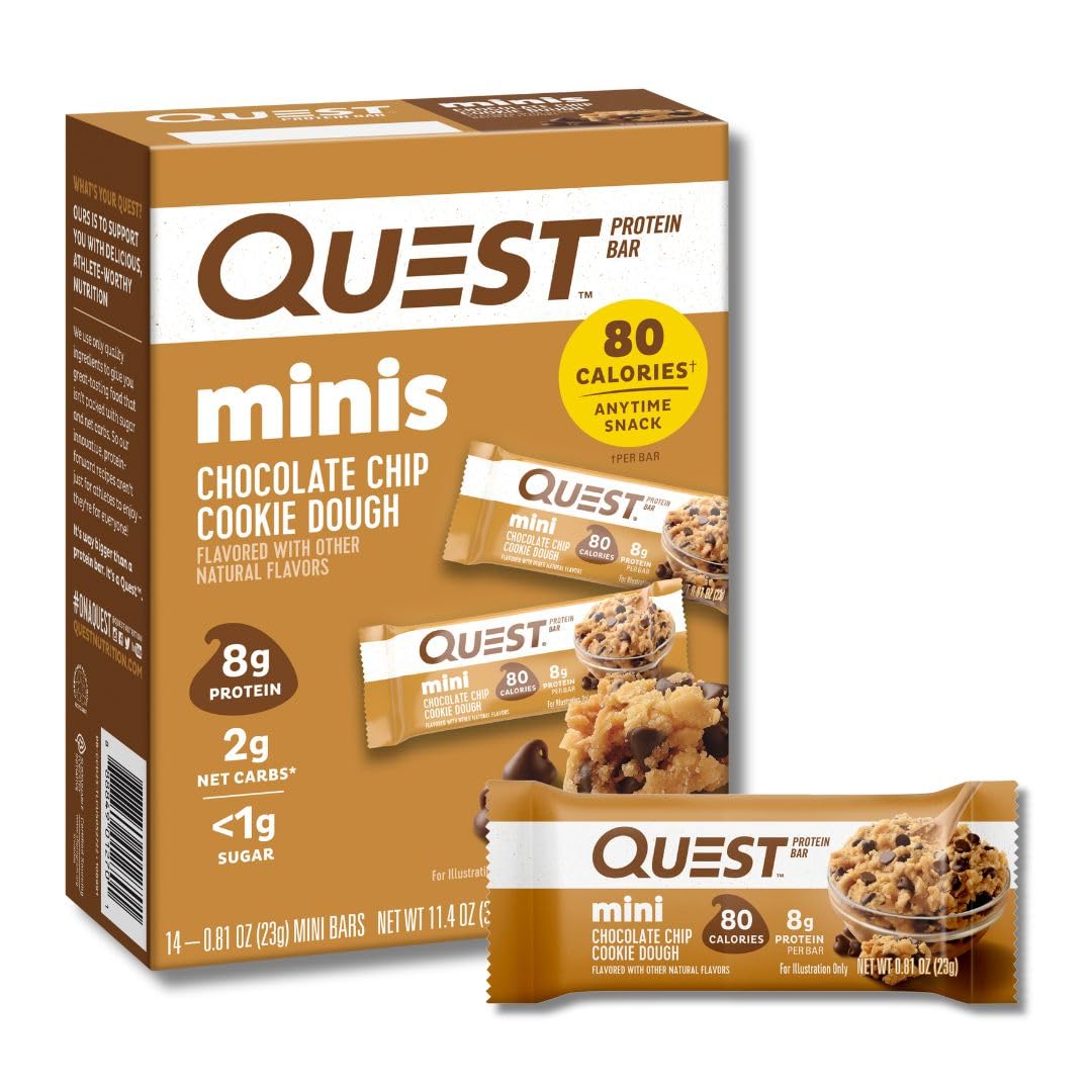 Quest_Nutrition_Mini_Chocolate_Chip_Cookie_Dough_Protein_Bars,_8g_Protein,_1g_Sugar,_2g_Net_Carbs,_Gluten_Free,_14_Count