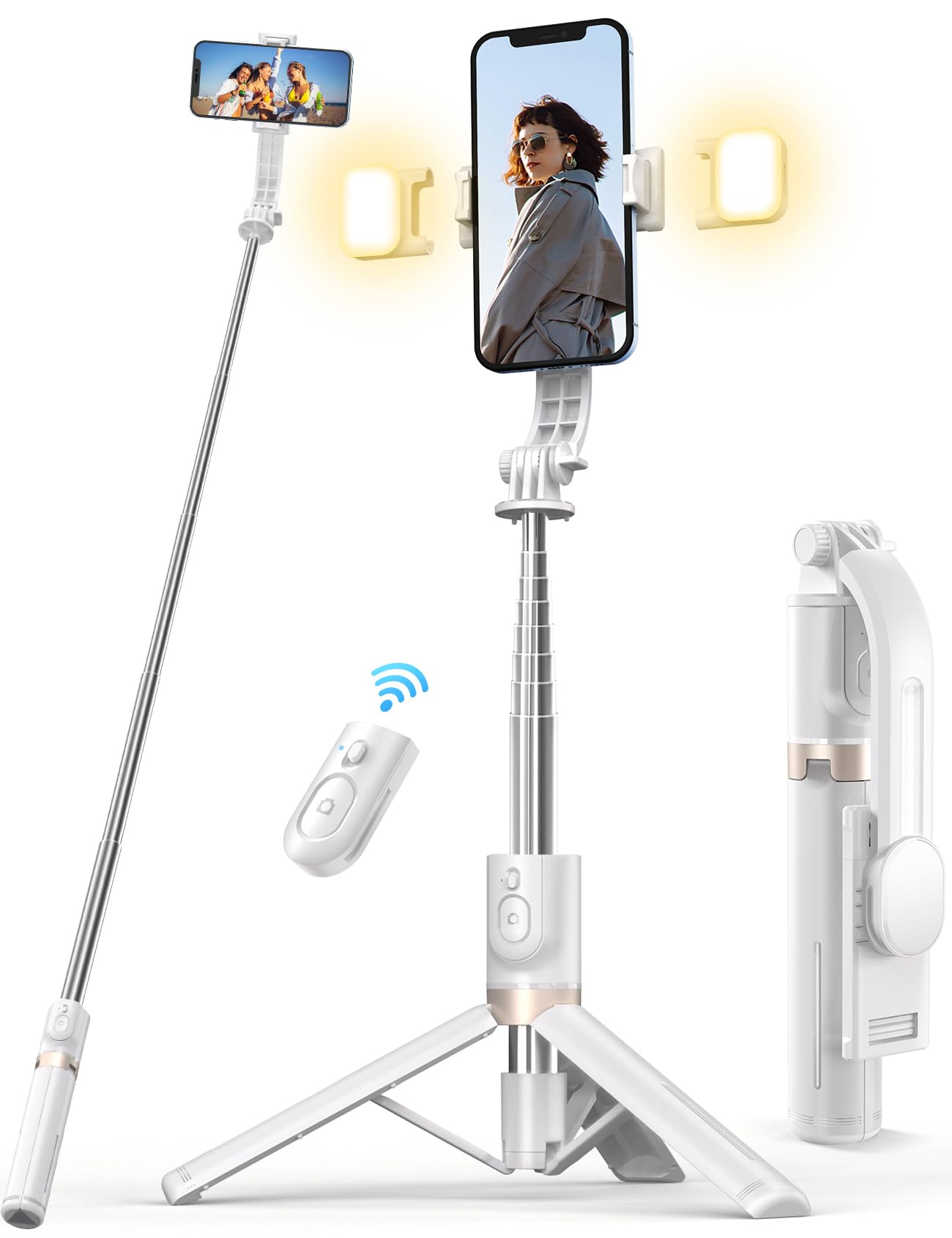 45&amp;#39;&amp;#39; Selfie Stick with Light, Travel Tripod Essentials with Wireless Remote, Portable Cell Phone Tripod Stand, Beach Cruise Ship Essentials for Family, Compatible with 4-7.2&amp;#34; All Smartphone
