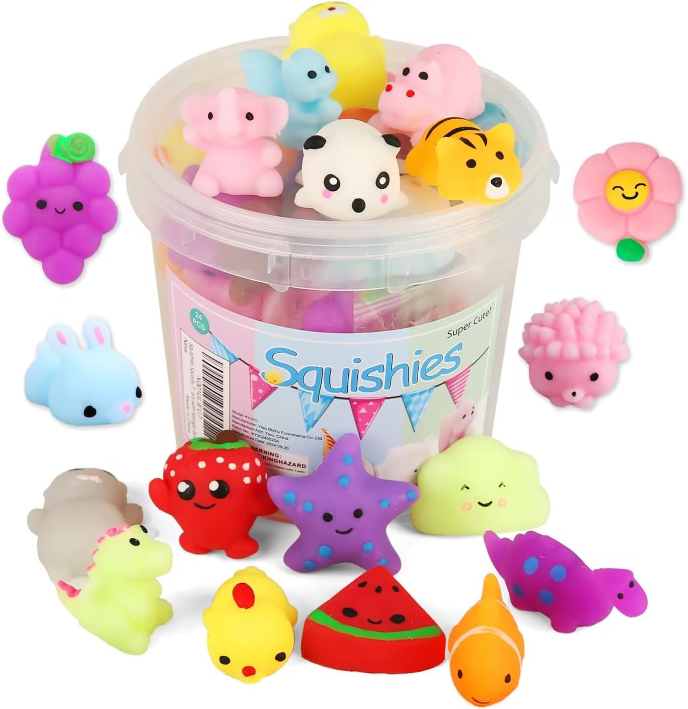 KINGYAO_Squishies_Squishy_Toy_24pcs_Party_Favors_for_Kids_Mochi_Squishy_Toy_moji_Kids_Mini_Kawaii_squishies_Mochi_Stress_Reliever_Anxiety_Toys_Easter_Basket_Stuffers_fillers_with_Storage_Box