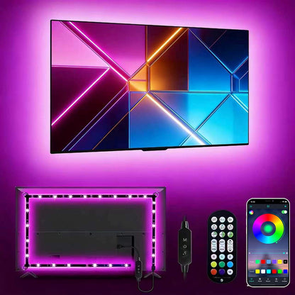 Daymeet LED Lights RGB Backlight, 16.4ft Strip for 65-85 inch TV Behind, Music Sync USB Bluetooth APP Remote Control Color Changing Light for Gaming Room
